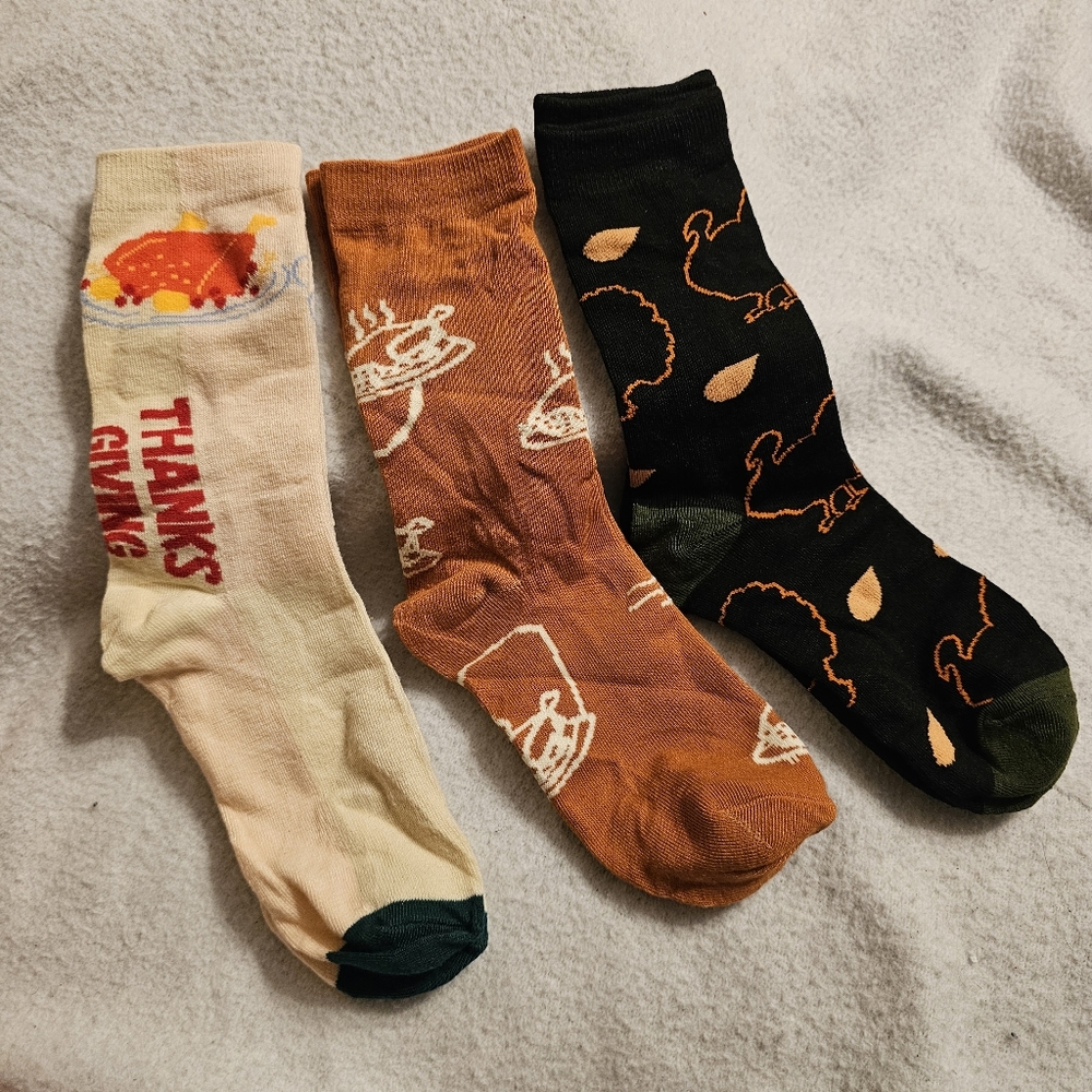Set Of Three Fall Thanksgiving Turkey New Socks